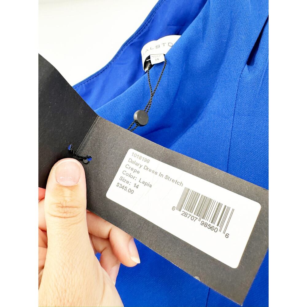 Halston Dalary Lapis Blue Stretch Crepe One Shoulder Bodycon Mini Dress Size 14 - Picture 5 of 6